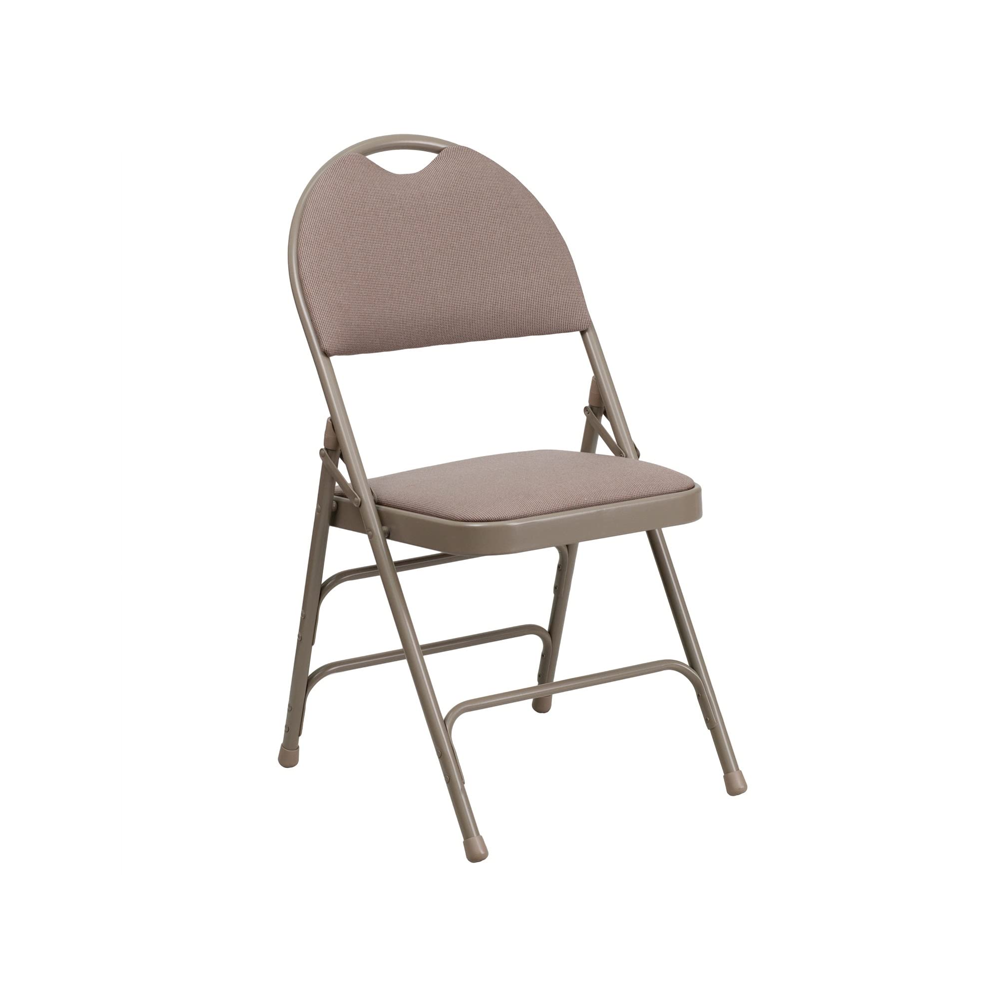 Flash Furniture 4-Pack HERCULES Series Heavy Duty Folding Chairs - Ultra-Premium Triple Braced Metal Frame with Beige Fabric & Easy-Carry Handle - Perfect for Events, Weddings, Parties, and Home Use