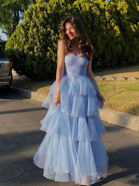 Elegant Blue A-Line Sweetheart Neckline Long Prom Dress for Evening Party & Formal Events - Style J4263 | Perfect for Homecoming, Prom, Ball & Special Occasions