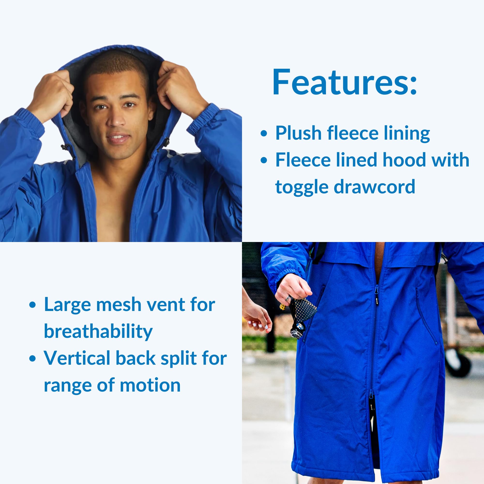 **Sporti Unisex Water-Resistant Swim Parka with Plush Fleece Lining & Multi-Pocket Zipper - Comfortable Swim Coat for Men & Women - Perfect for Poolside, Beach, or Post-Swim Warmth**