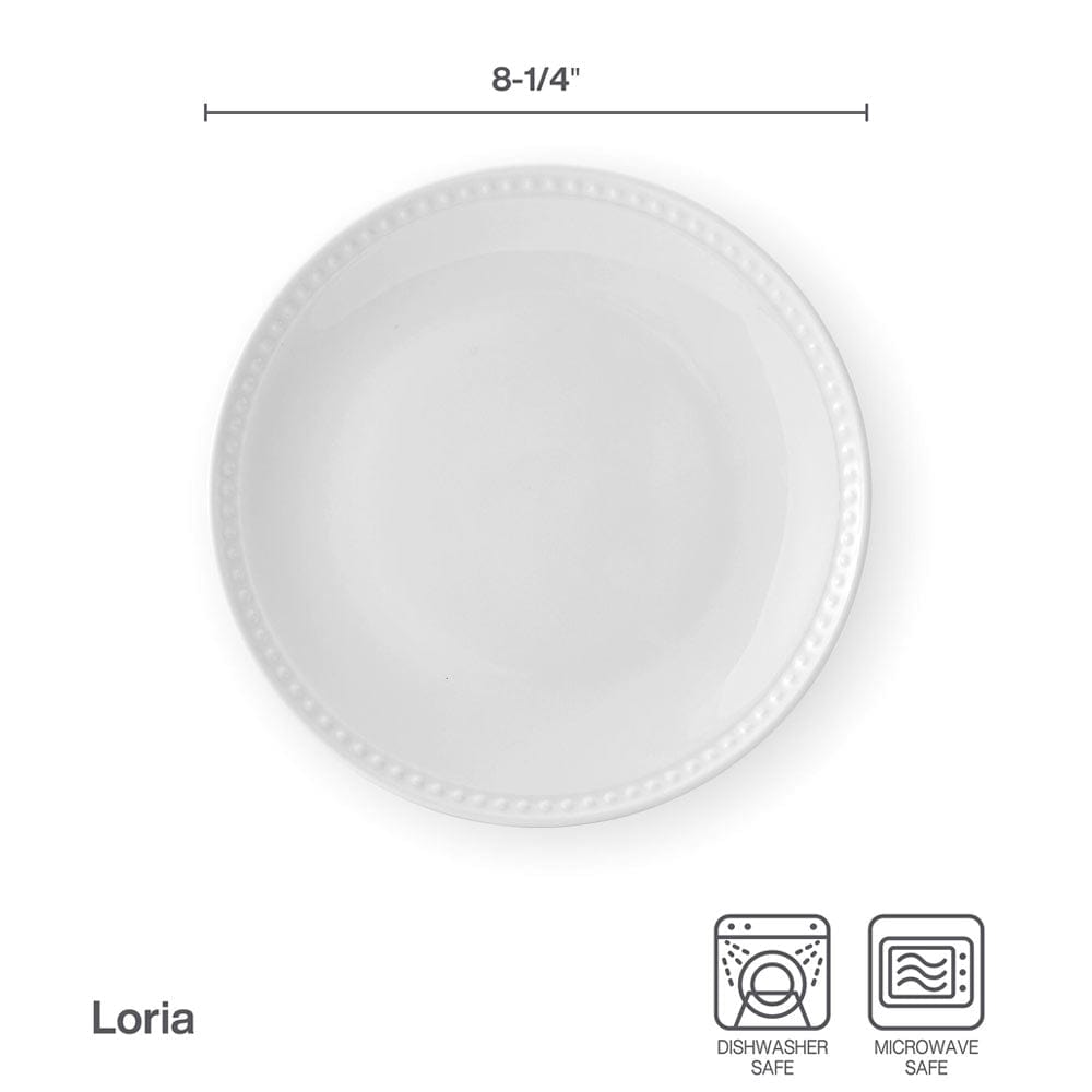 Loria Set of 4 Salad Plates - 7.5 Inch Porcelain Appetizer Dishes for Dinner Party, Wedding, Picnic & Home Decor | Elegant & Durable Dishware Set