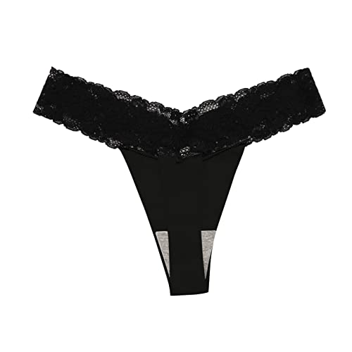 Sexy Lace Cotton Thongs for Women - Breathable No Show T-Back Tanga Panties - Comfortable & Soft Underwear for Daily Wear & Intimate Moments (Black, Size XL) - Perfect for Date Nights, Lingerie Gifts & Everyday Comfort