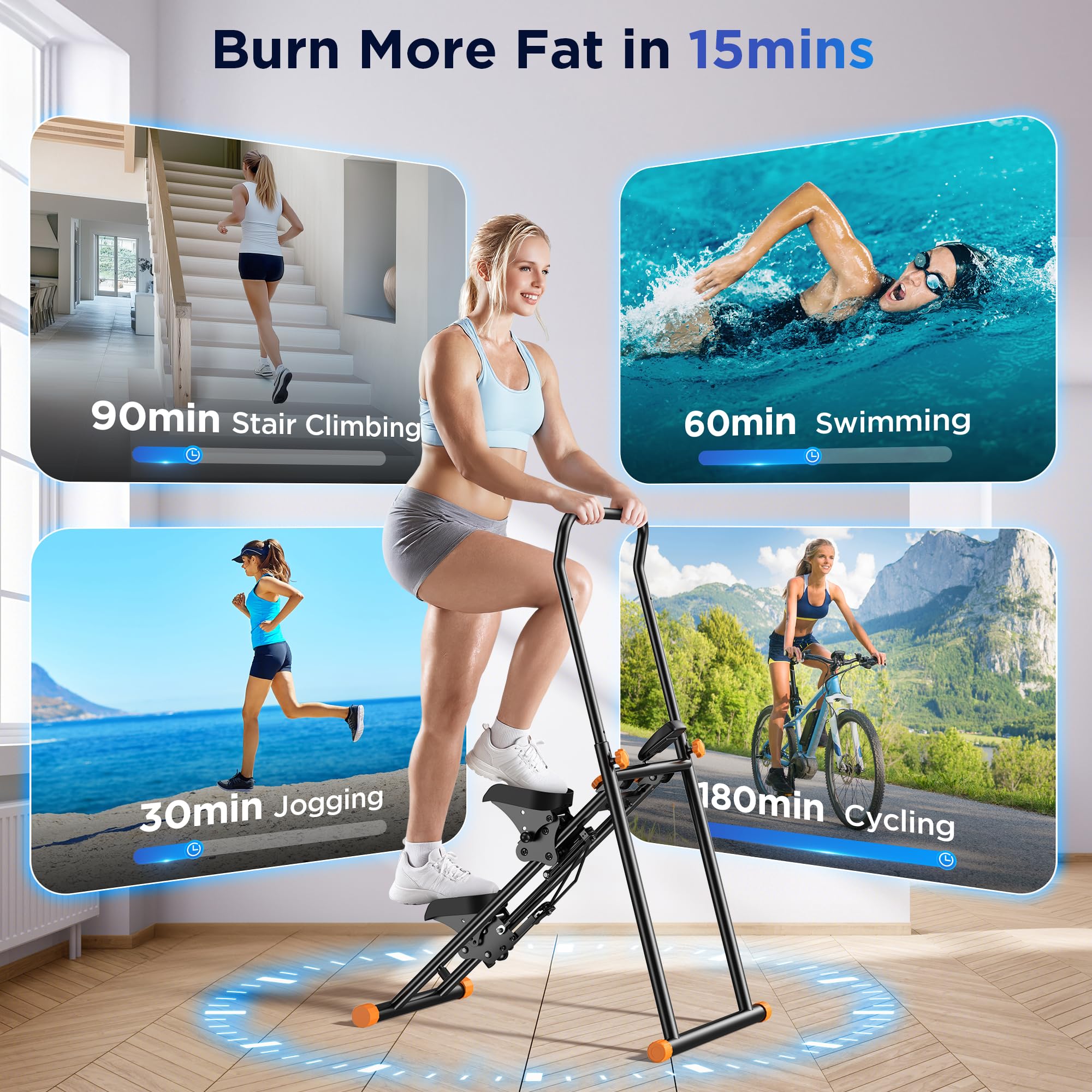Niceday Stepper Machine for Home Workout - 18IN Extended Stride Stair Climber with Adjustable Handlebar & Pedals, Foldable Vertical Climber Exercise Equipment (300LBS Capacity) - Perfect for Cardio, Leg Toning & Home Gym Fitness