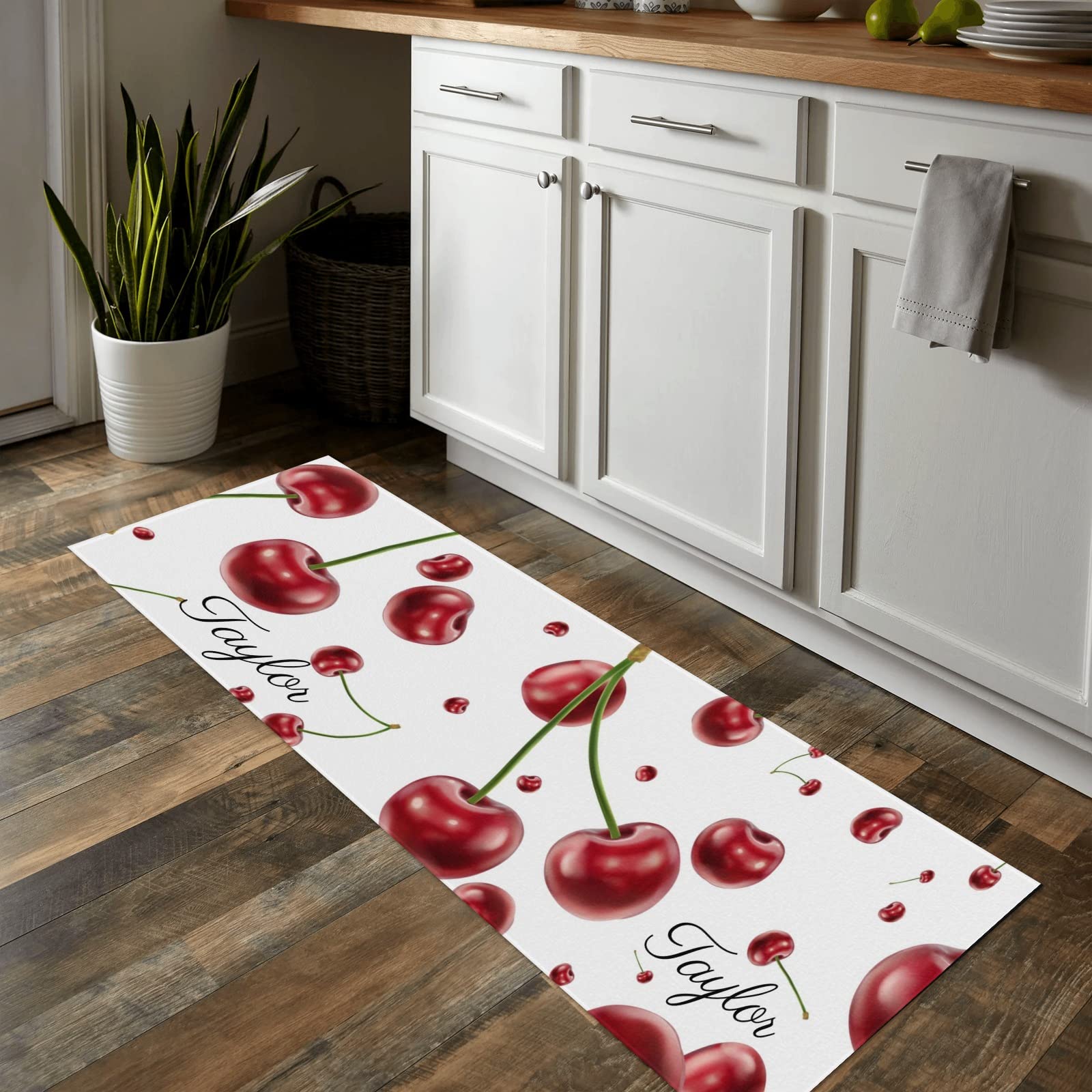 Cherry Red Custom Washable Kitchen Rug - Non-Slip Floor Mat for Bathroom, Living Room & Garden - Personalized Home Decor - Perfect for High-Traffic Areas & Cozy Spaces