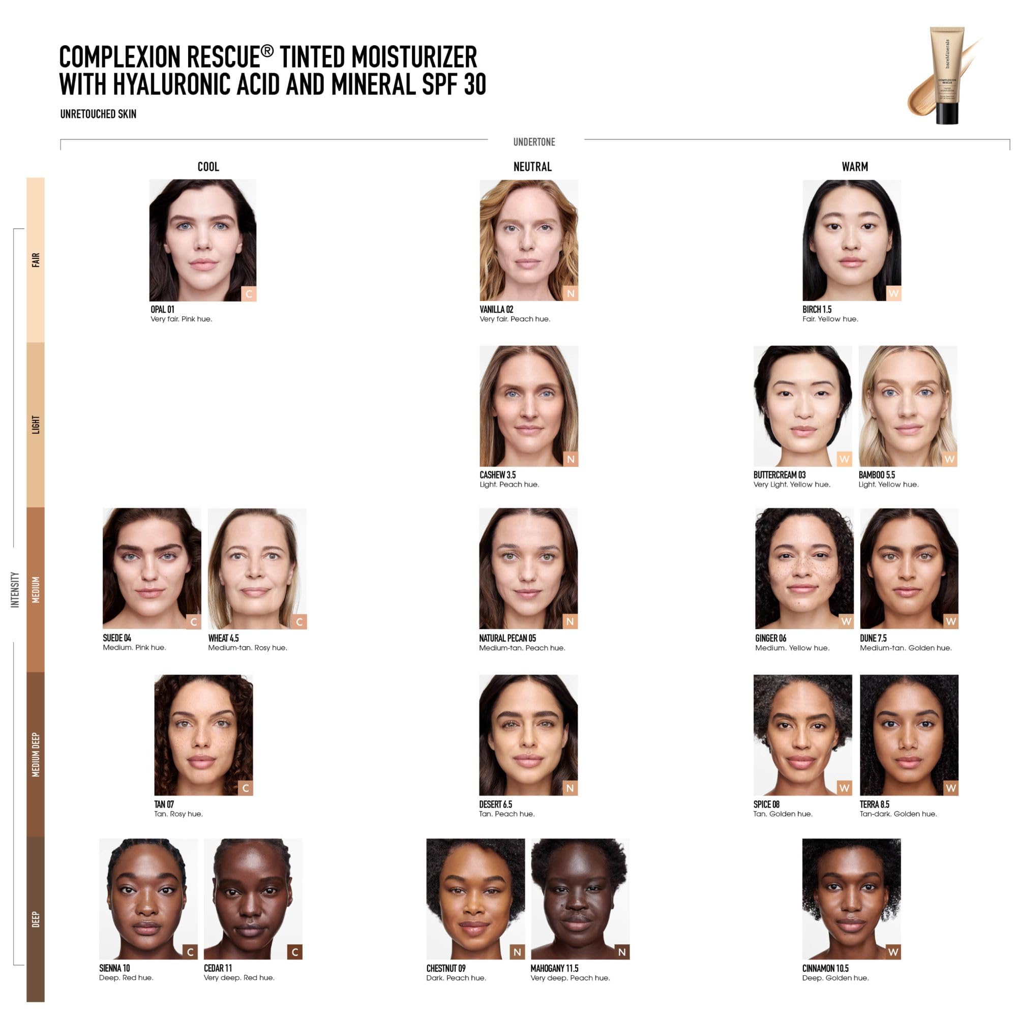bareMinerals Complexion Rescue Tinted Moisturizer SPF 30 - Hydrating Face Moisturizer with Light Coverage, Travel Size (Dune 7.5) | Perfect for Daily Wear, On-the-Go Touch Ups & Sun Protection