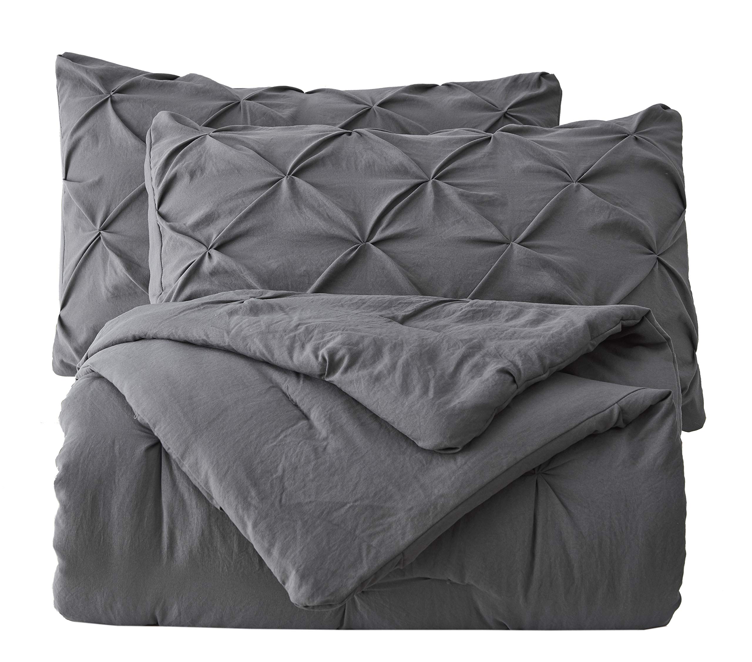 Premium Soft Cotton Comforter Set - All-Season Goose Down Alternative Pinch Pleat Duvet Insert - 500 GSM Fill Power - Ultra Soft 3-Piece Bedding Set (Twin/Twin XL, Dark Grey) - Perfect for Cozy Bedrooms, Guest Rooms & Dorm Comfort