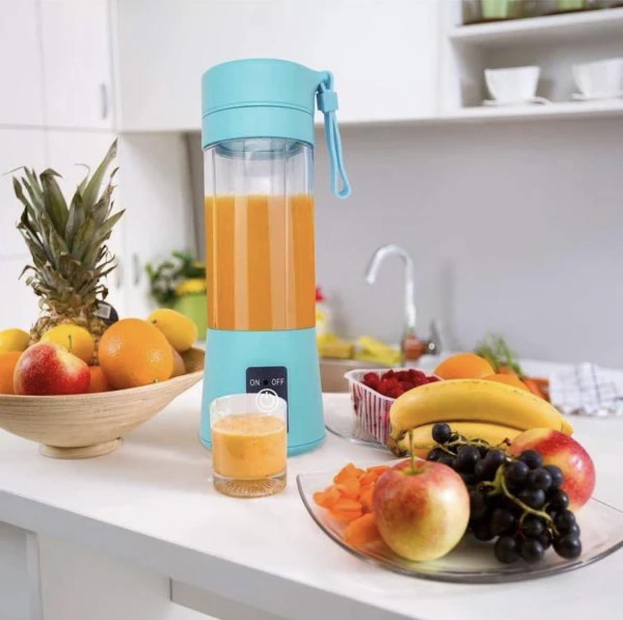 Portable USB Rechargeable Personal Blender - 380ml Travel Blender with 6 Blades for Smoothies, Shakes & Protein Drinks | Perfect for Gym, Office, Camping & Home Use | Compact & Lightweight (Blue)