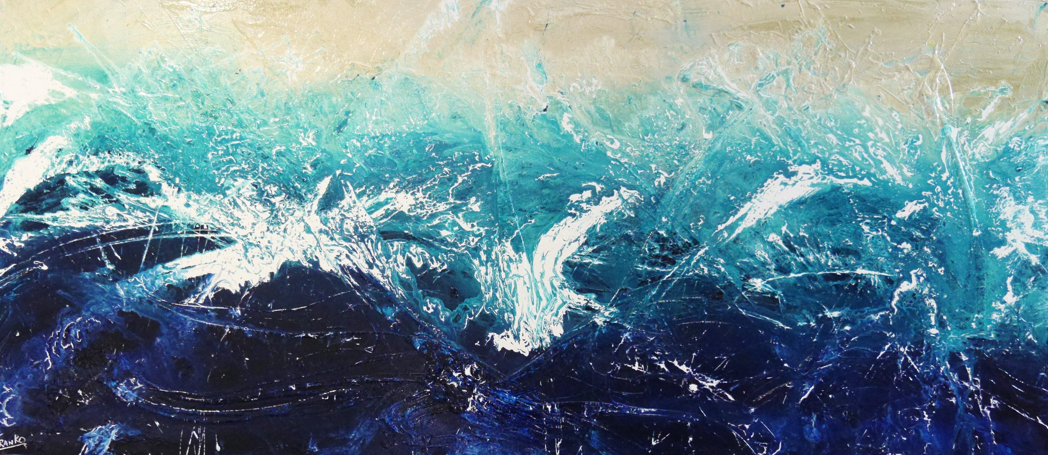 Blue Abstract Ocean Painting 270cm x 120cm - Large Wall Art for Living Room, Bedroom & Office Decor