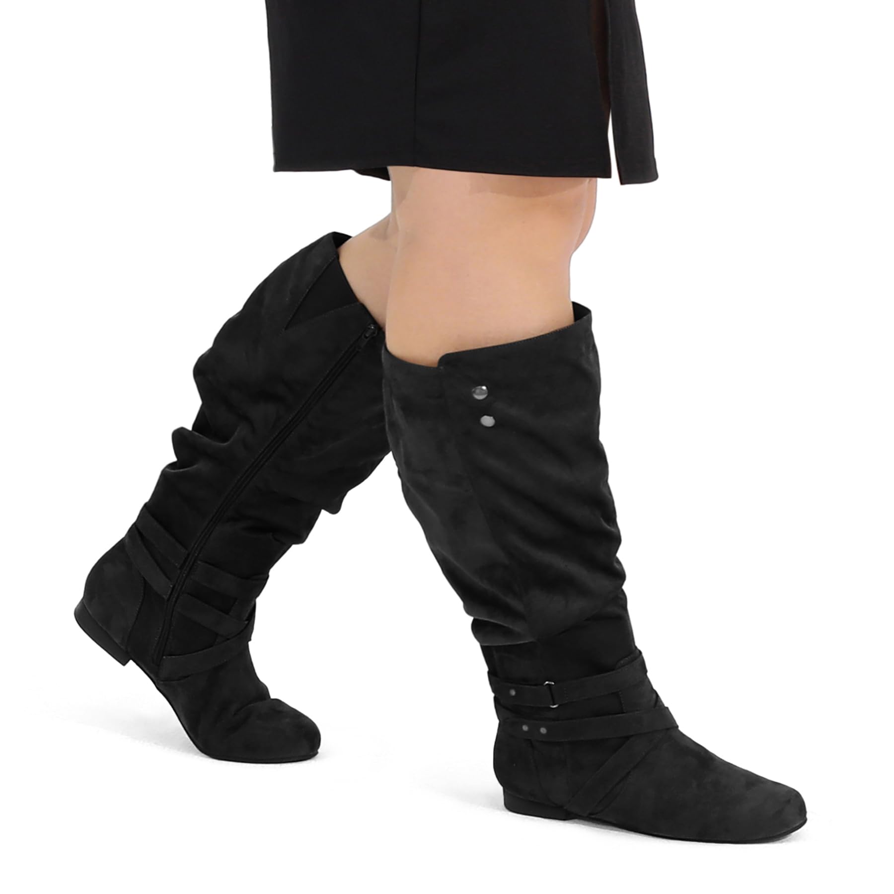 MySoft Women's Wide & Extra Wide Calf Knee High Boots - Flat Comfortable Tall Boots with Side Zippers for Work, Winter & Casual Outfits