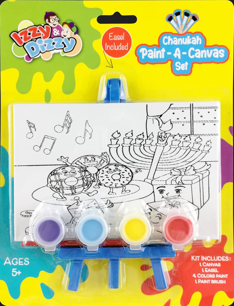 Kids Chanukah Canvas Painting Kit with Wooden Easel - Pre-Drawn Hanukkah Art Set for Children - DIY Holiday Crafts & Gifts for Boys & Girls - Perfect for Hanukkah Celebrations, Birthday Parties & Family Activities