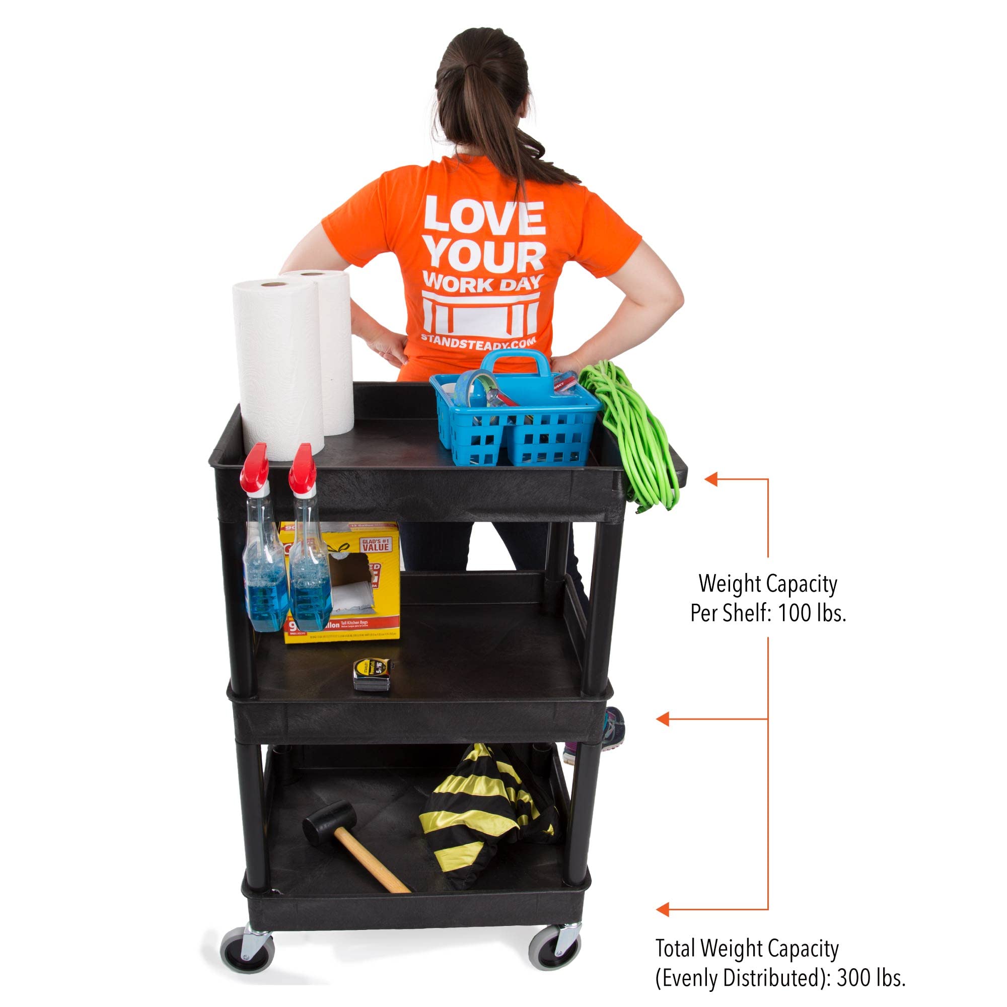 Stand Steady Tubstr Compact Utility Cart - Black Rolling Cart with 2.5