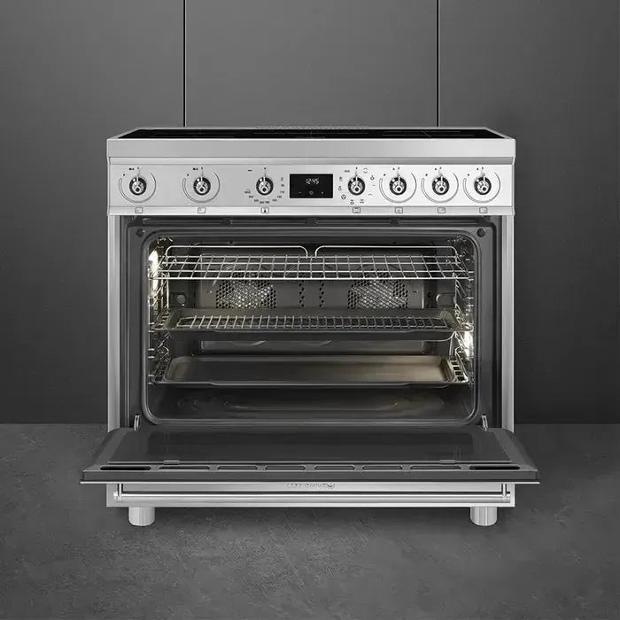 Smeg 90cm Freestanding Induction Cooker with 4 Burners - Stainless Steel Built-in Oven for Modern Kitchens | Perfect for Home Chefs & Entertaining Guests