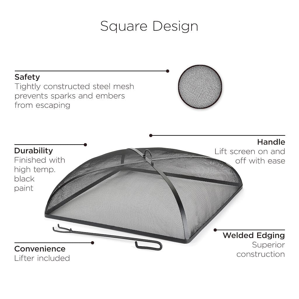 Good Directions 30 Inch Square Spark Screen with Lifter - Fire Pit Mesh Guard for Outdoor Camping, Backyard & Patio Safety