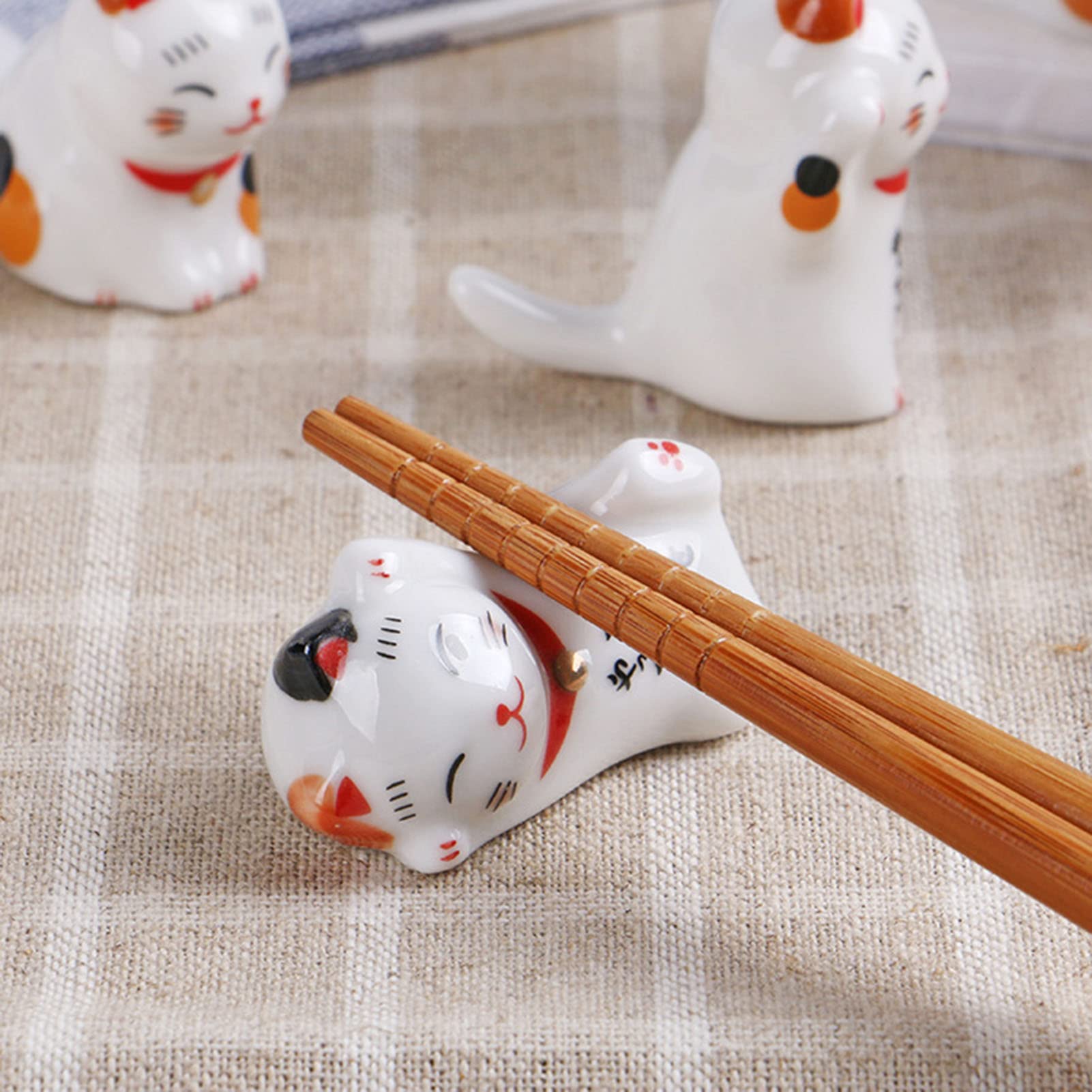 5Pcs Ceramic Cat Chopstick Racks - Japanese Style Cute Tableware Holder for Chopsticks, Forks & Spoons - Perfect for Asian Dining, Sushi Nights & Kitchen Decor