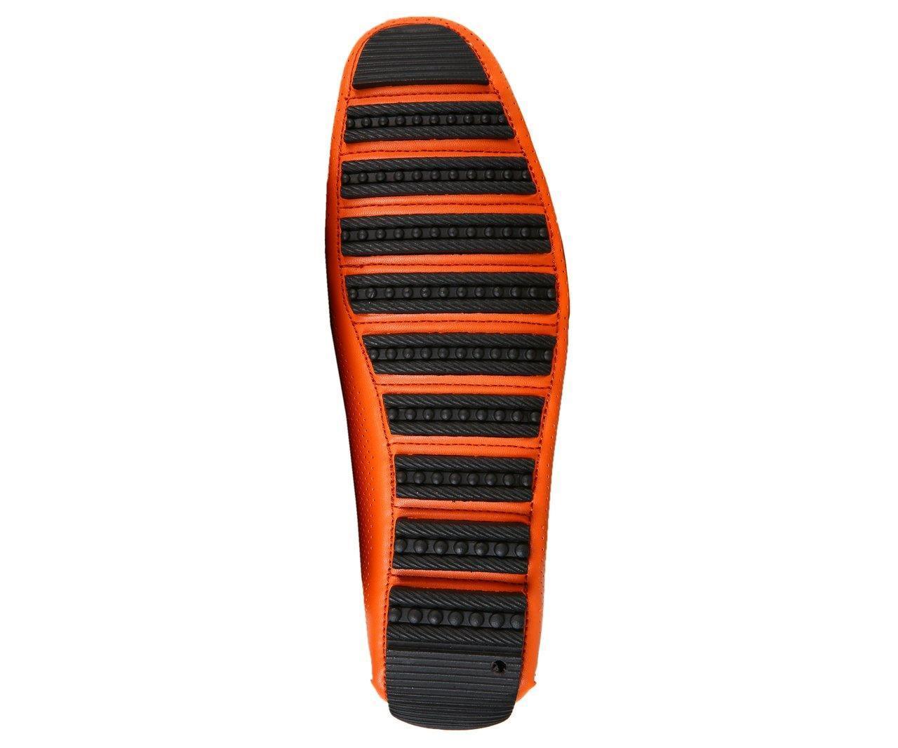 Men's Orange Perforated Smooth Driving Moccasin Loafers - Breathable Casual Slip-On Shoes for Driving, Work & Everyday Wear