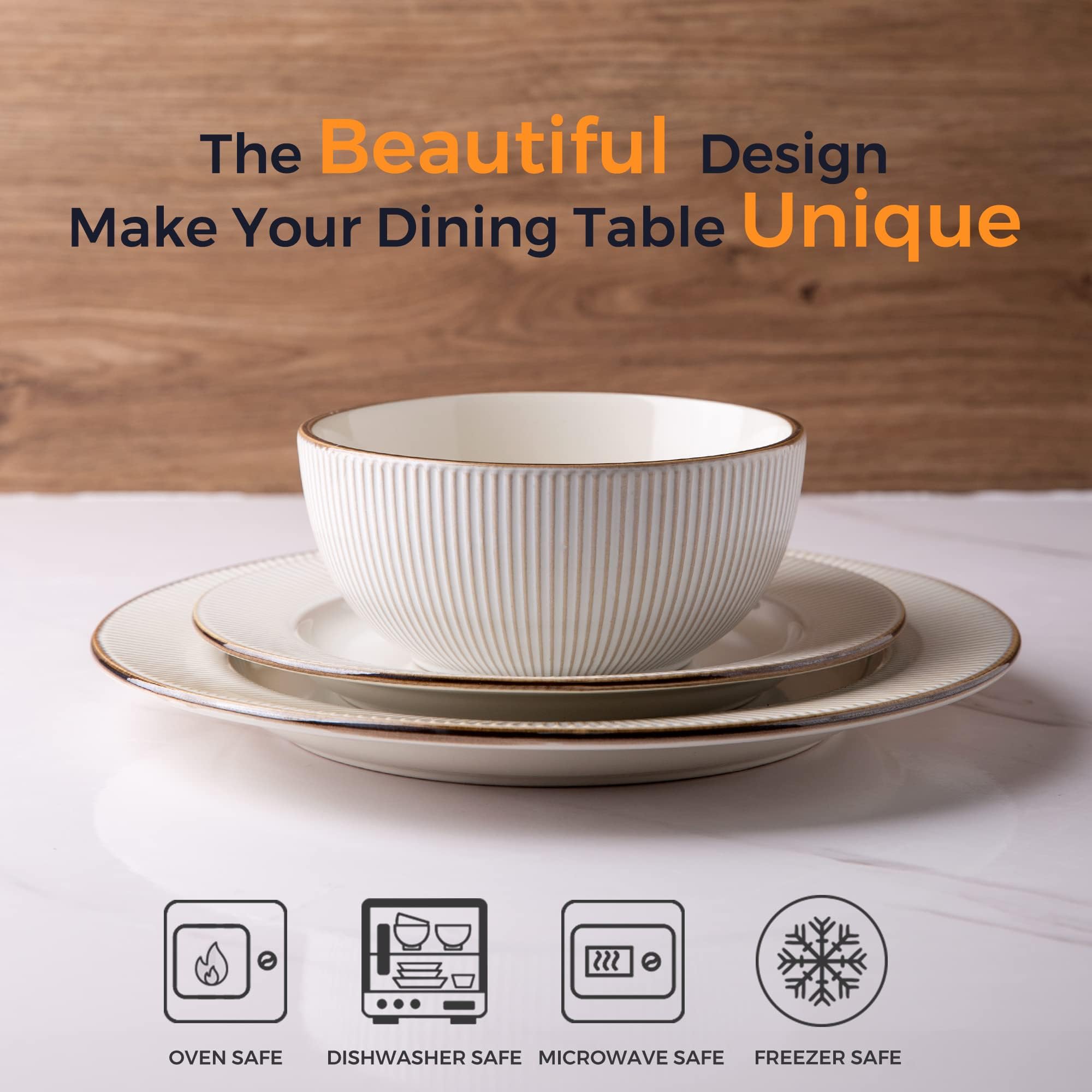 GBHOME 18-Piece Ceramic Dinnerware Set - Elegant Embossed Stoneware Plates & Bowls, Dishwasher & Microwave Safe - Perfect for Housewarming, Wedding Gifts & Family Dining (Service for 6) | Ideal for Everyday Meals, Dinner Parties & Special Occasions