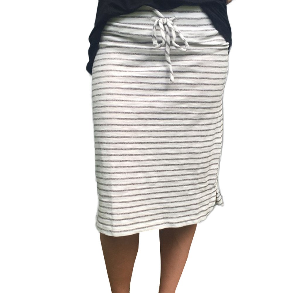 Women's High Waist Striped Midi Skirt with Elastic Drawstring - Casual Fashion Skirt for Work, Date Night & Summer Outfits