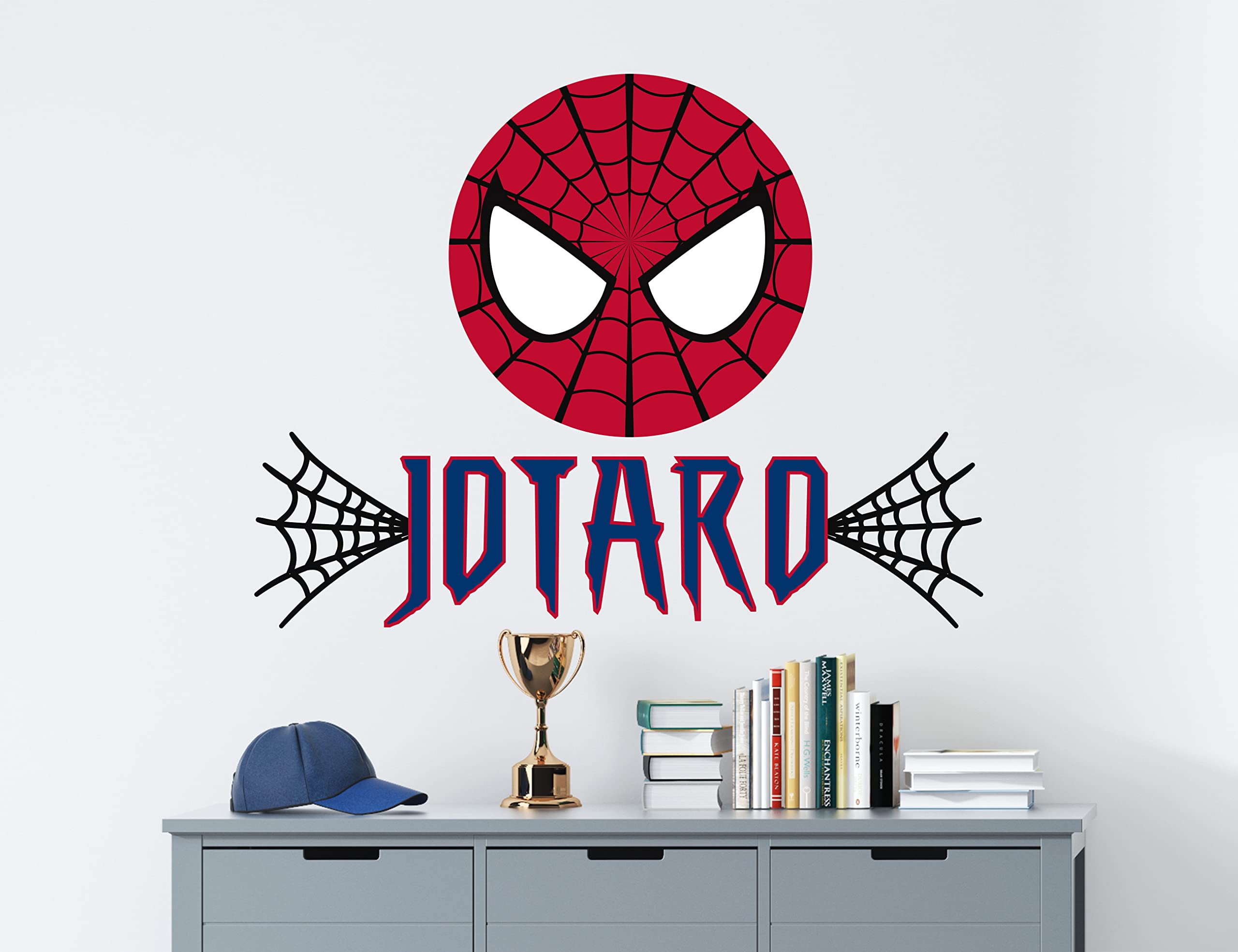 Spider Superhero Nursery Wall Decal - Personalized Name Stickers for Boys Room Decor - Custom Vinyl Lettering KA1509 in Green - Perfect for Kids Bedroom, Playroom & Birthday Party Decorations