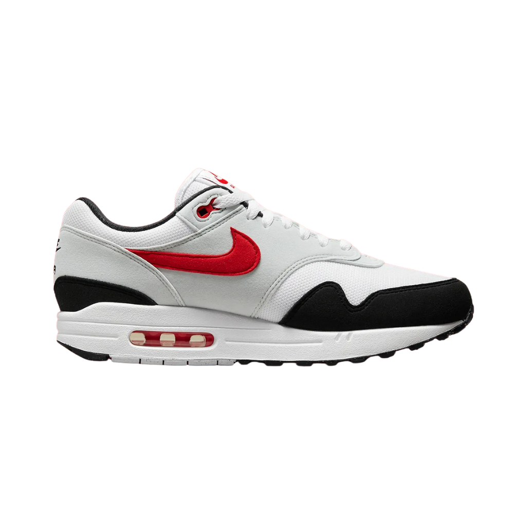 Nike Air Max 1 Chili 2.0 Sneakers - White, Pure Platinum & Black with University Red Accents | Men's Running Shoes for Casual Wear & Gym Workouts