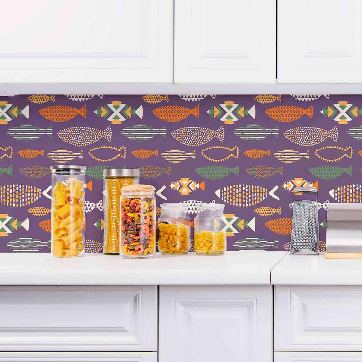 Purple Fish Peel and Stick Removable Wallpaper 6882 - Self-Adhesive Decorative Wall Covering for Bedroom, Living Room, Nursery & Home Decor