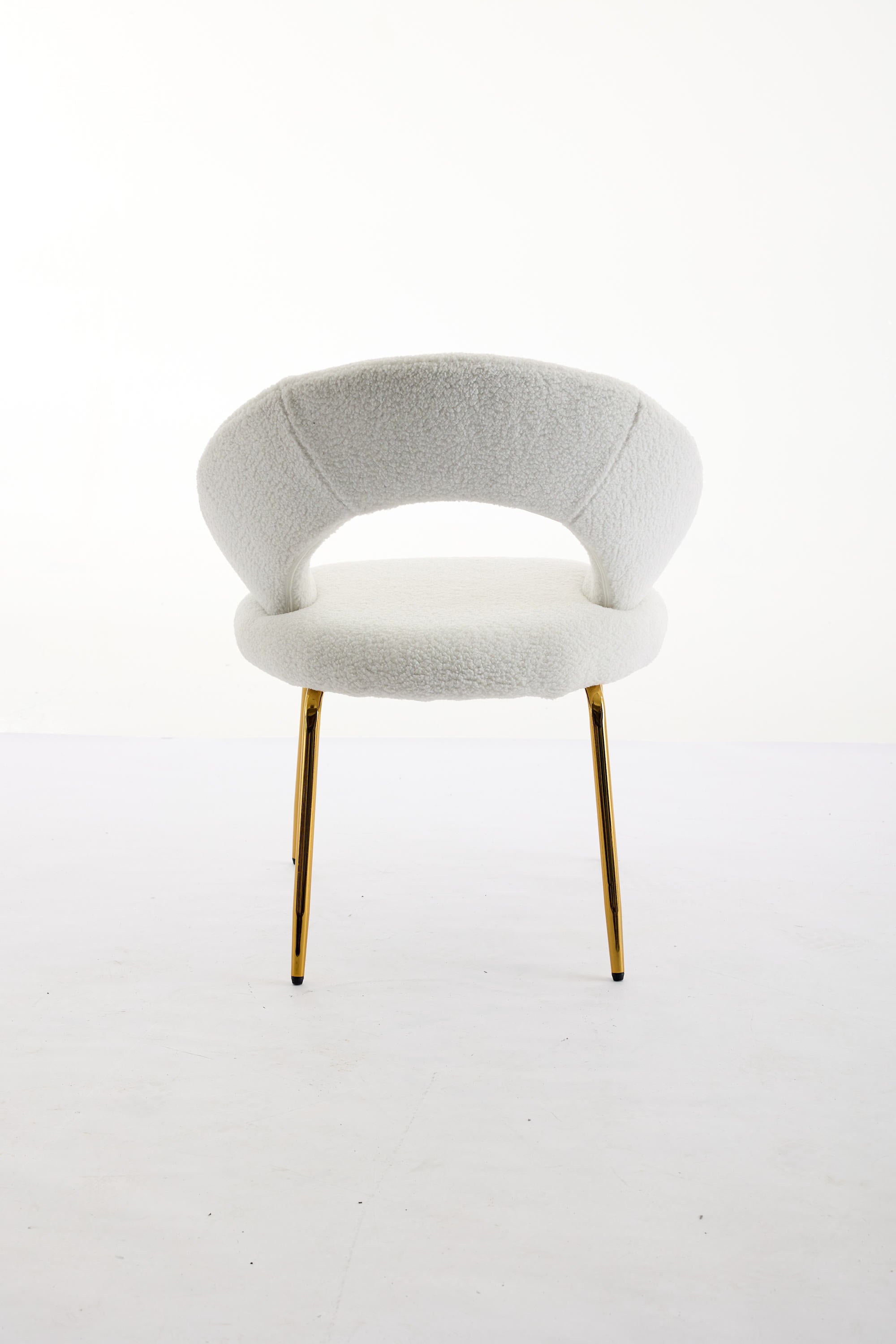 Teddy Fabric Dining Chairs Set of 1 - White Upholstered Kitchen Chairs with Curved Backrest & Gold Metal Legs for Dining Room, Breakfast Nook or Small Space Decor