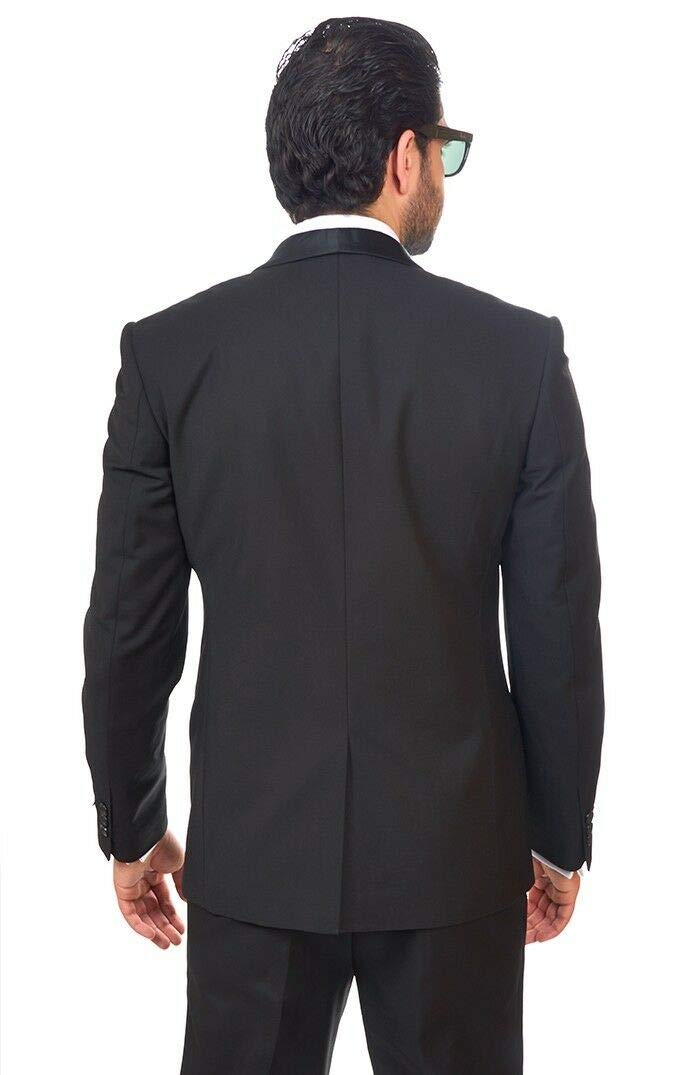 AZAR MAN Slim Fit Men's Shawl Lapel Tuxedo Suit - Black 1-Button Formal Blazer with Flat Front Pants | Perfect for Weddings, Prom, Black Tie Events & Evening Occasions