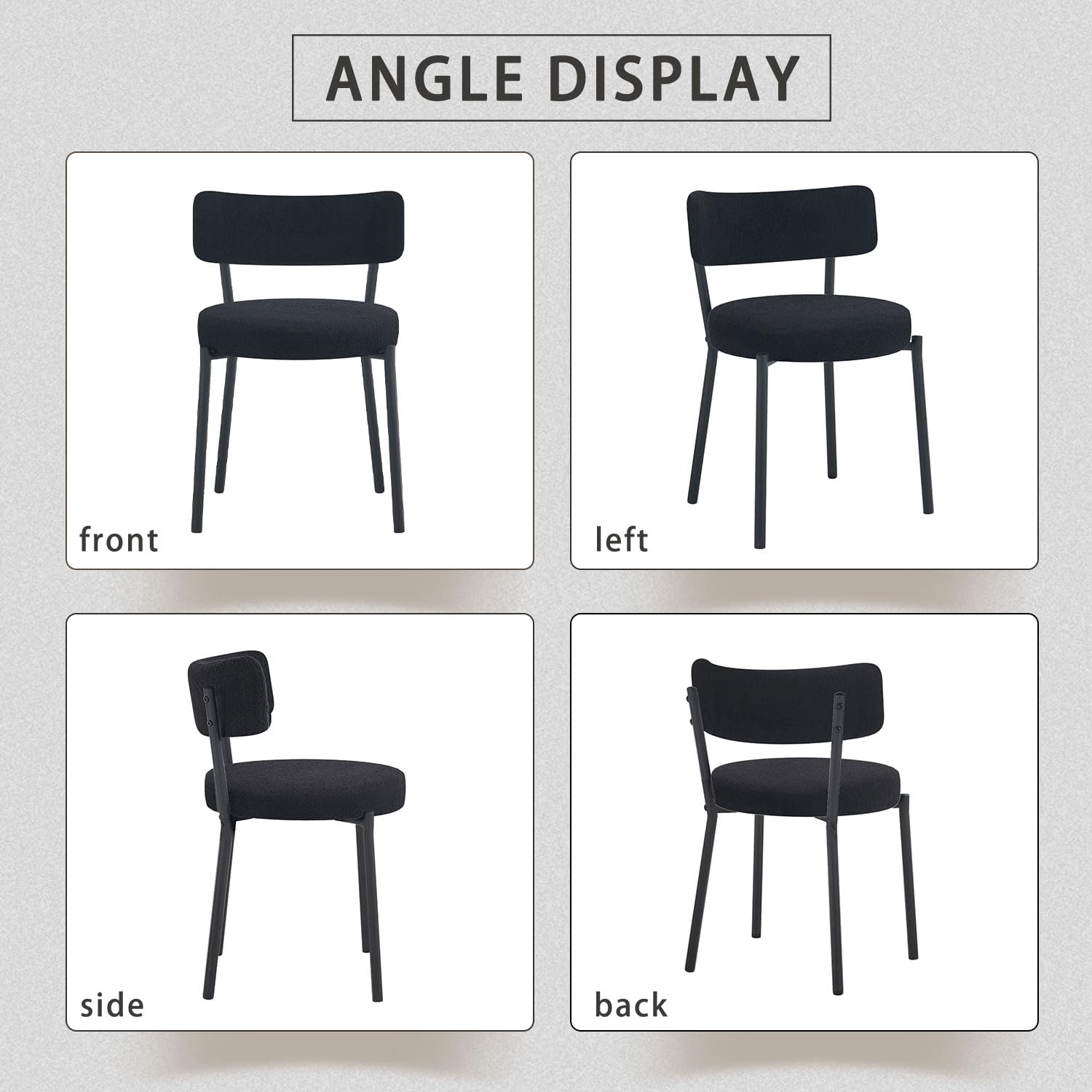 Modern Dining Chairs Set of 4 - Round Upholstered Boucle Sherpa Kitchen Chairs with Curved Backrest & Black Metal Legs | Mid-Century Style for Dining Room, Breakfast Nook & Small Space Decor