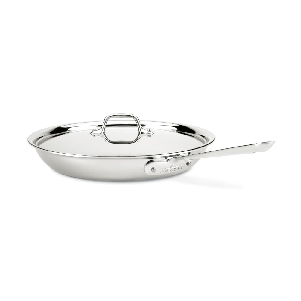 All-Clad D3 Stainless Steel 12-Inch Frying Pan with Lid - Tri-Ply Bonded Cookware for Even Heat Distribution - Perfect for Searing, Sautéing & Frying - Silver