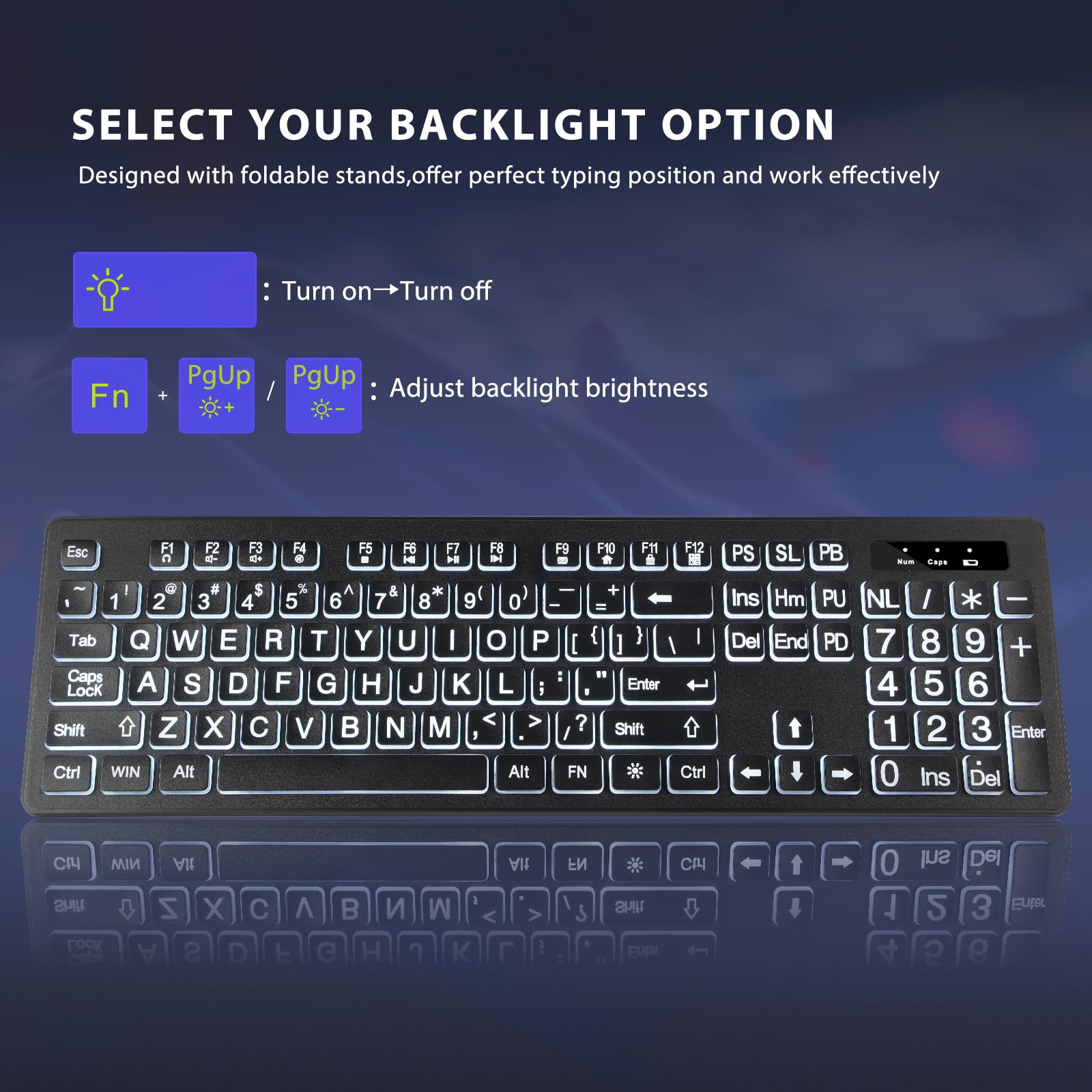 KOPJIPPOM 2.4G Wireless Keyboard and Mouse Set for Seniors - Large Print Backlit Keyboard with Big Letters, Full Size Ergonomic Design, Compatible with Windows PC/Laptop (Black) - Perfect for Elderly Users, Low Vision Typing & Nighttime Computer Work