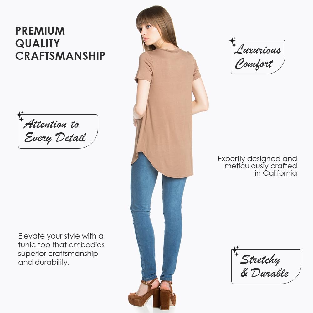 Azules Women's Short Sleeve Tunic Tops - Flowy Scoop Neck Blouse for Leggings | Casual Summer Outfits & Dressy Office Wear