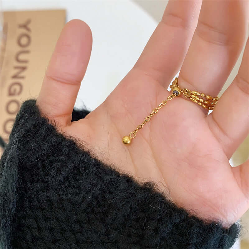 18K Gold Petite Bead Soft Chain Ring Set - Delicate Layered Stackable Rings for Women | Perfect for Everyday Wear, Date Nights & Gift Giving | JZ060
