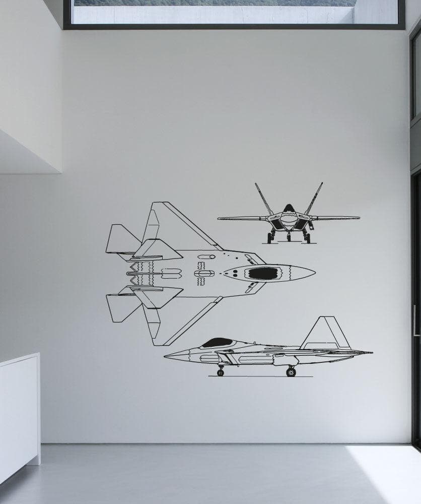 F22 Jet Fighter Vinyl Wall Decal Sticker - High Quality Removable Home Decor for Boys Room, Man Cave & Office (Design #5009) | Perfect for Military Enthusiasts & Aviation Lovers