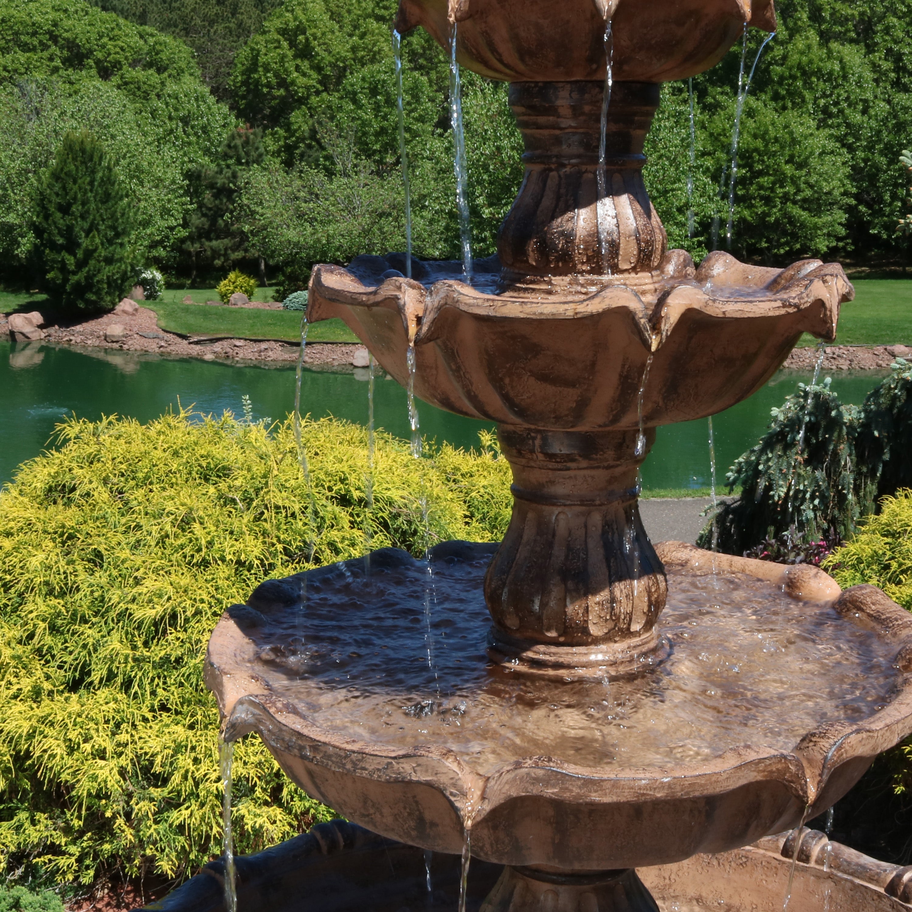 Large 3-Tier Ball Outdoor Water Fountain with LED Lights - 80