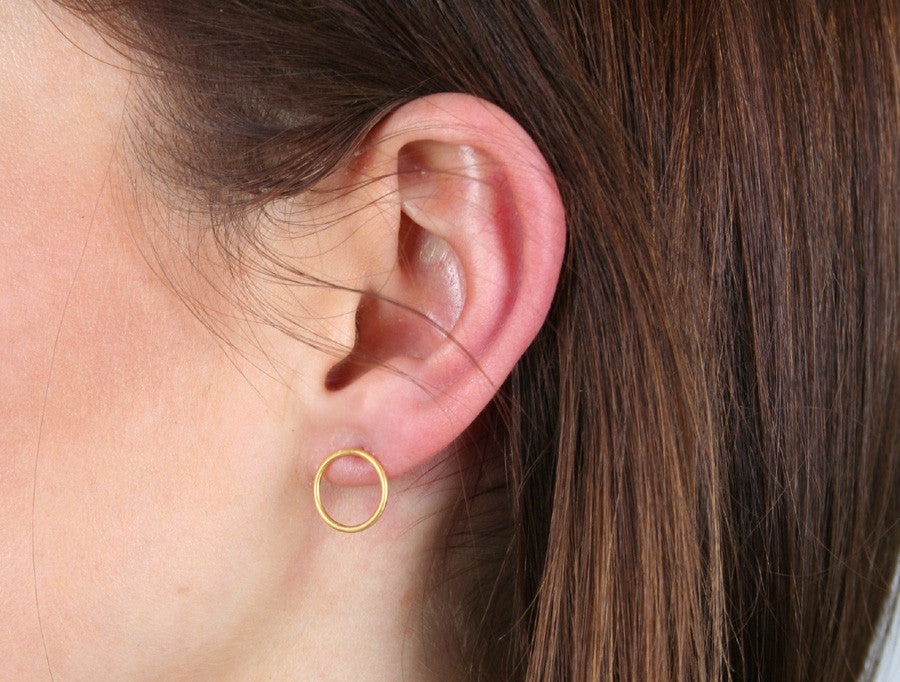 Matte Gold Mono Circle Earrings - Minimalist Hoop Earrings for Women, Dainty Everyday Jewelry - Perfect for Office, Date Night & Casual Outfits