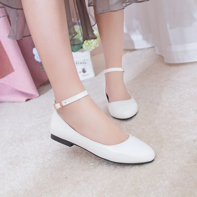 Spring Women's Flat Loafers - Casual Elegant Shoes with Ankle Straps | Red, Pink & White Footwear | Perfect for Daily Wear, Office & Dance Parties | Comfortable Slip-On Shoes for Women