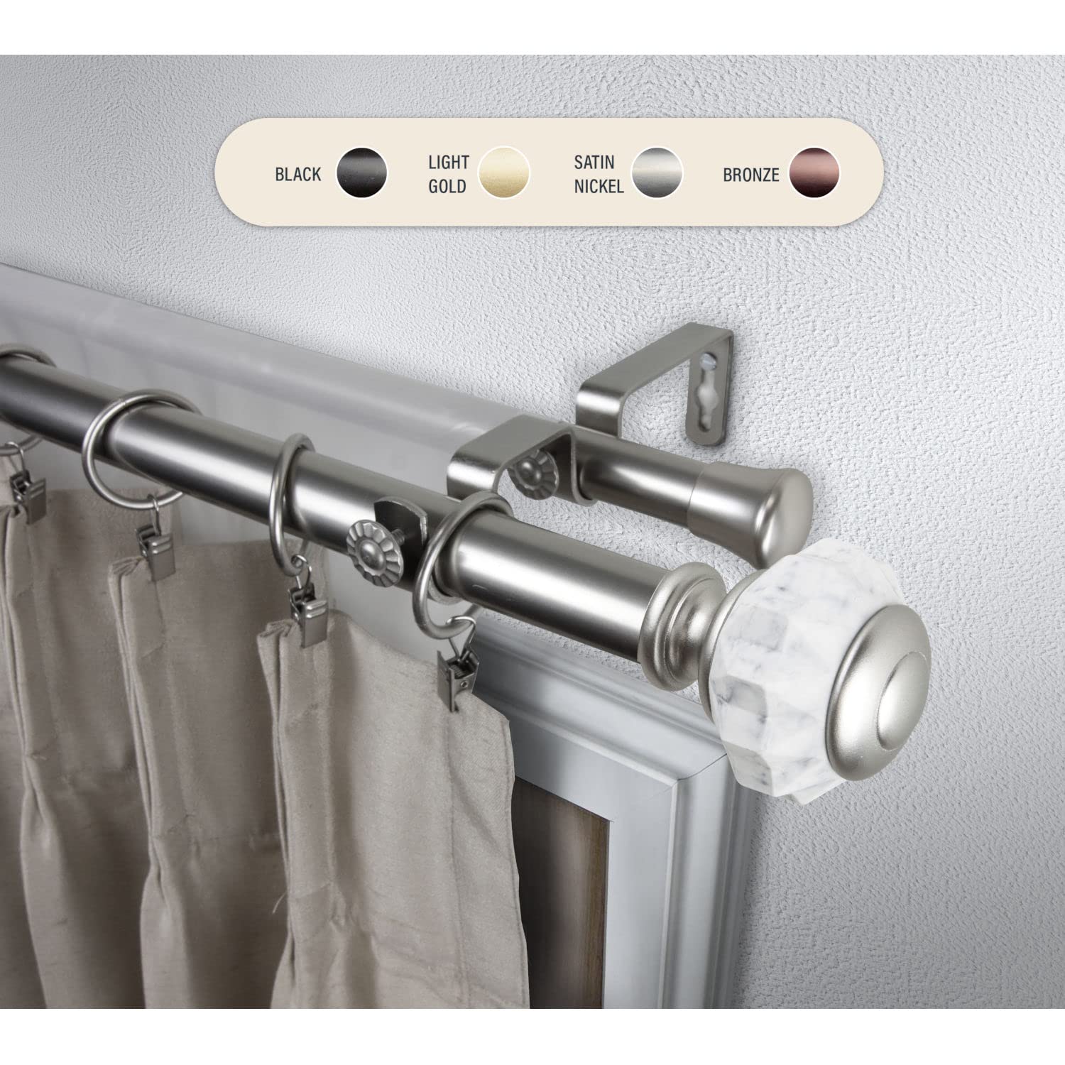 Rod Desyne Linden Satin Nickel 160-240 Inch Double Curtain Rod - Heavy Duty Adjustable Drapery Rod for Living Room, Bedroom & Windows - Perfect for Blackout Curtains & Home Decor