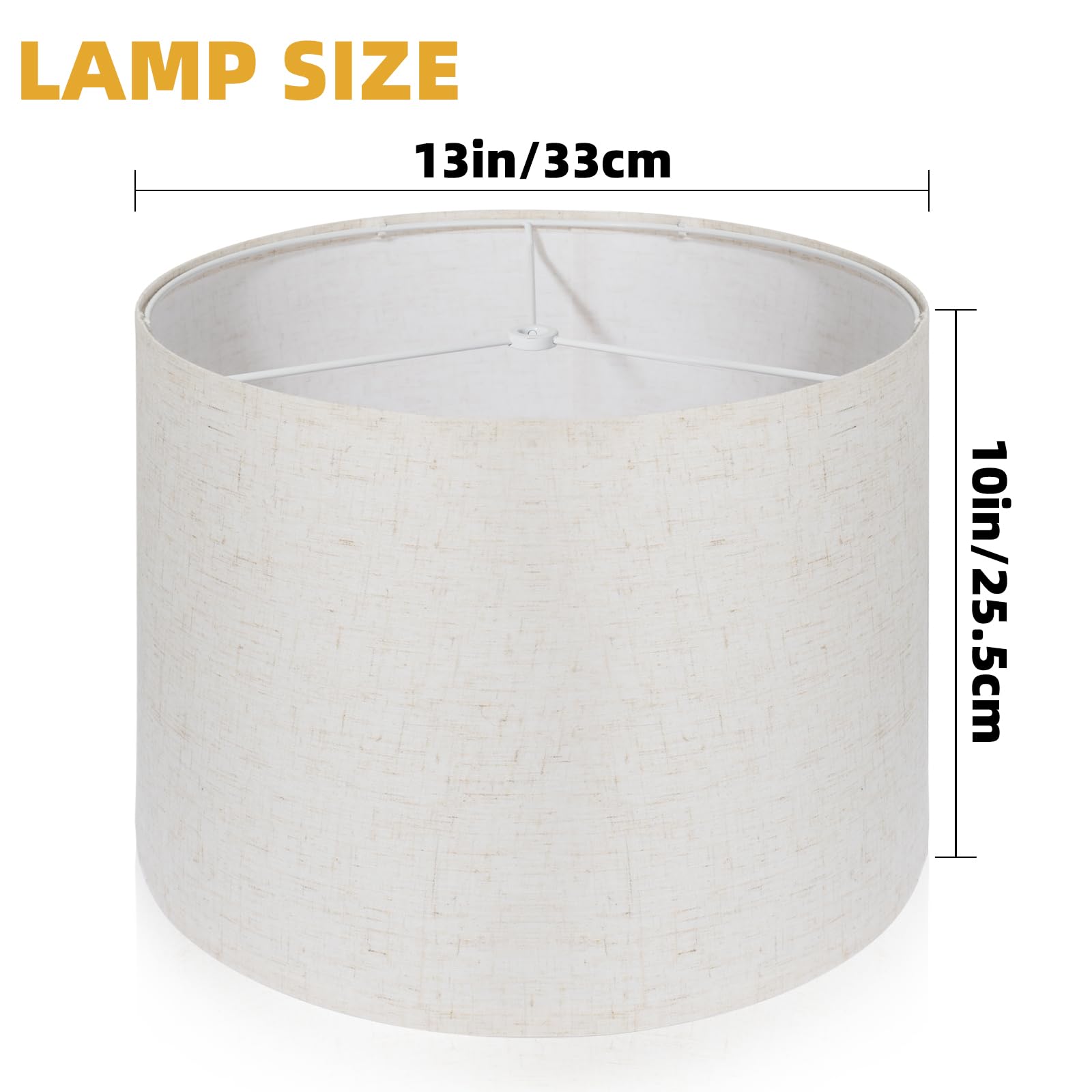2-Pack 13x13x10 Inch Drum Lamp Shades - Easy Assembly Spider Fitter Linen White Lampshades for Table, Bedside & Floor Lamps - Perfect for Living Room, Bedroom & Office Lighting Decor