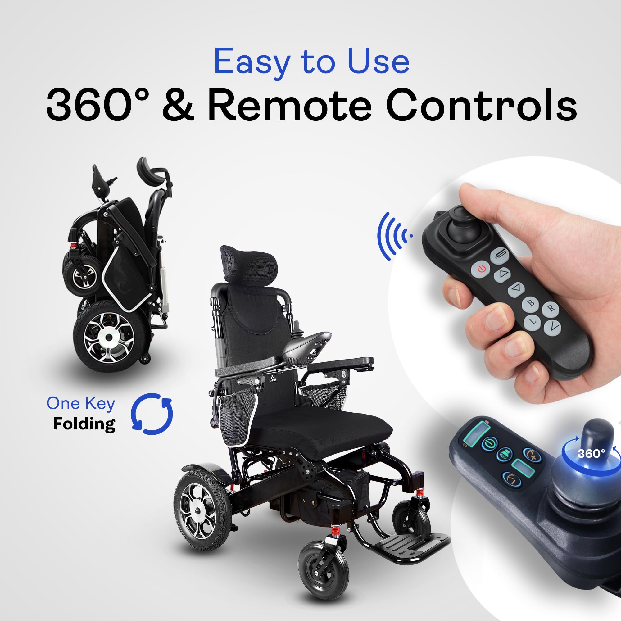 Shawk XL Lightweight Foldable Electric Wheelchair for Adults - 500W Motor, 330 lbs Weight Capacity, 13 Miles Range - Reclining & Portable Mobility Scooter (Black) | Ideal for Indoor/Outdoor Use, Travel & Daily Mobility Assistance