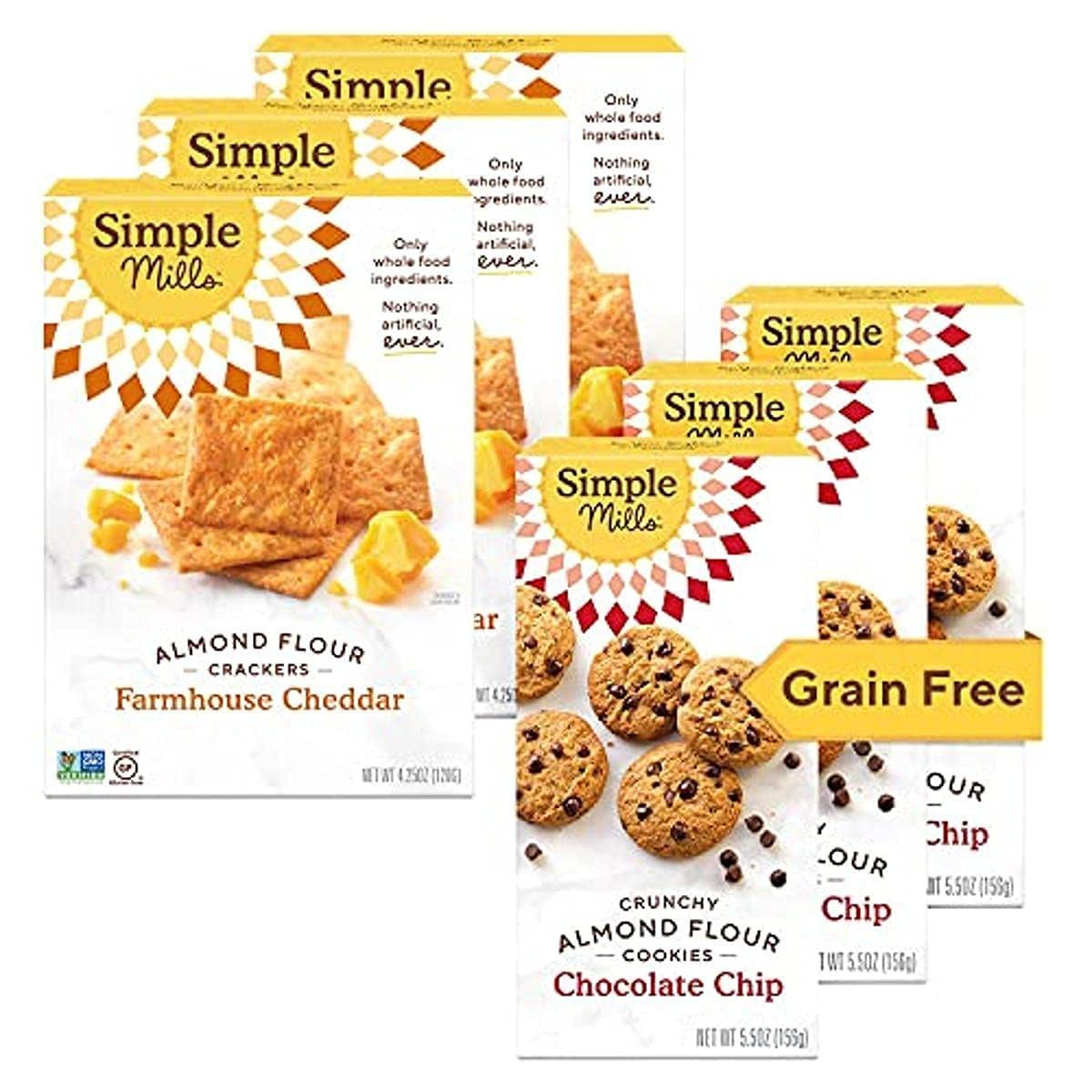 Simple Mills Almond Flour Crackers & Cookies Bundle (3 Boxes Each) - Gluten Free, Paleo Friendly, Healthy Snacks for Adults & Kids - Perfect for School Lunches, Road Trips & Office Snacking