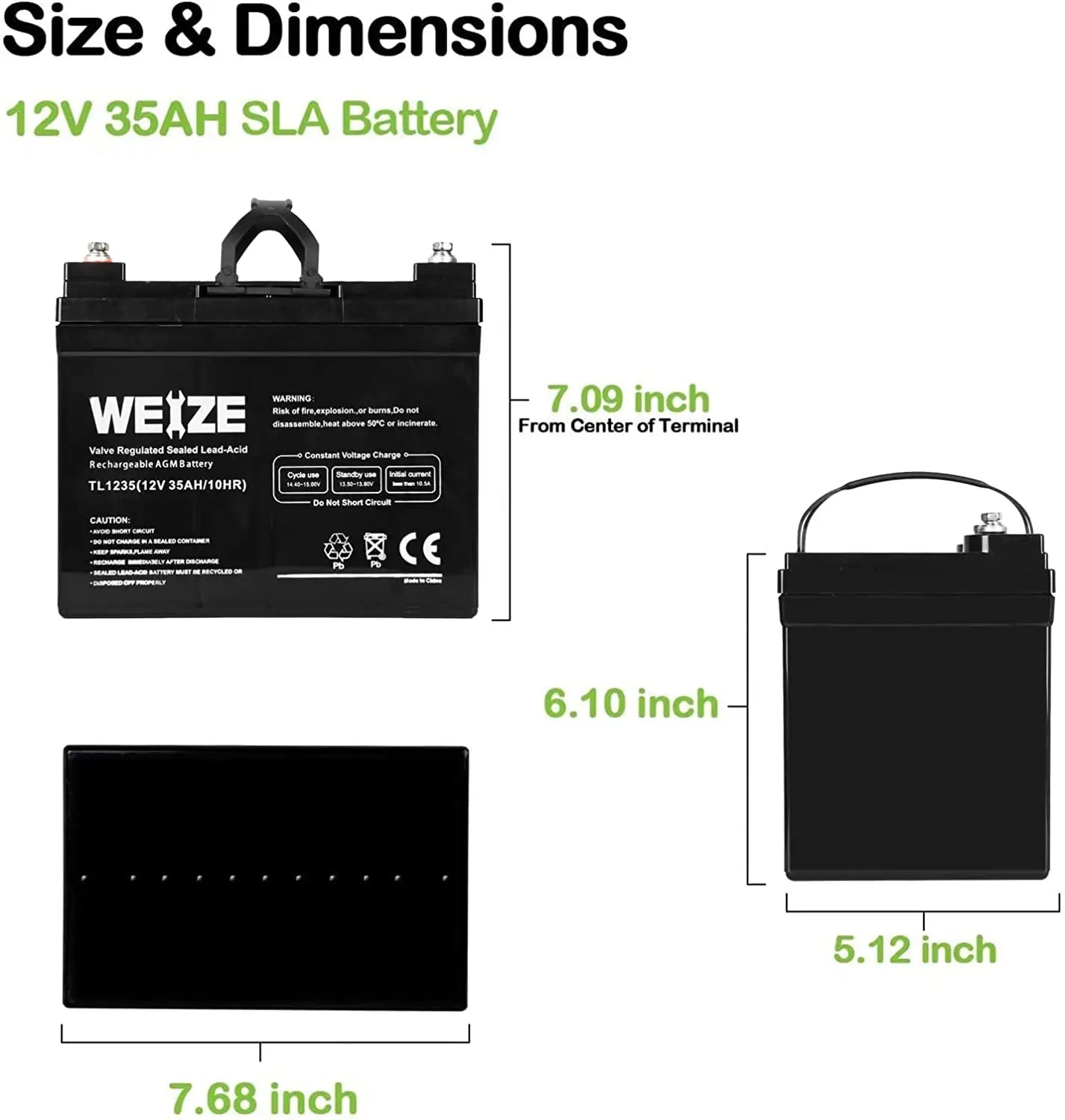 WEIZE 12V 35Ah Deep Cycle AGM Battery for Solar Power, RV, Marine & Off-Grid Applications - Maintenance-Free SLA Battery with Long Lifespan