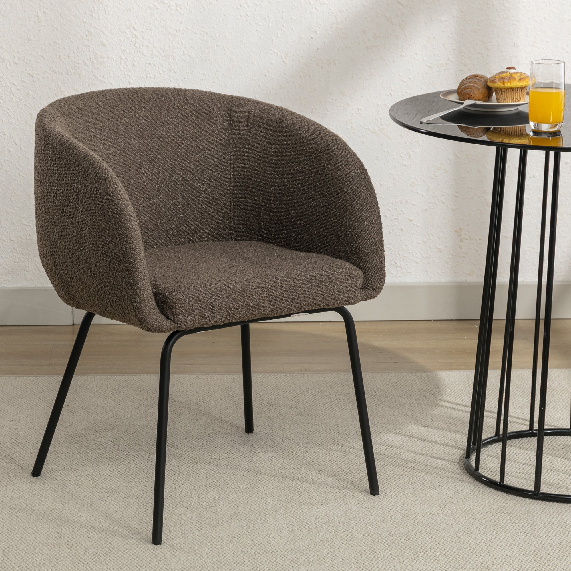 Boucle Fabric Dining Chair with Black Metal Legs - Set of 1 - Modern Upholstered Accent Chair for Kitchen, Dining Room, or Office