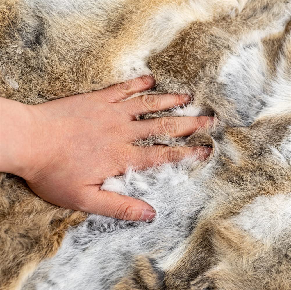 Premium 100% Natural Rabbit Fur Throw Blanket - 22x43 Inches, Luxurious Soft & Durable Tan Bed Cover, Rug, or Carpet Accessory | Perfect for Cozy Winter Nights, Home Decor, and Gift Giving