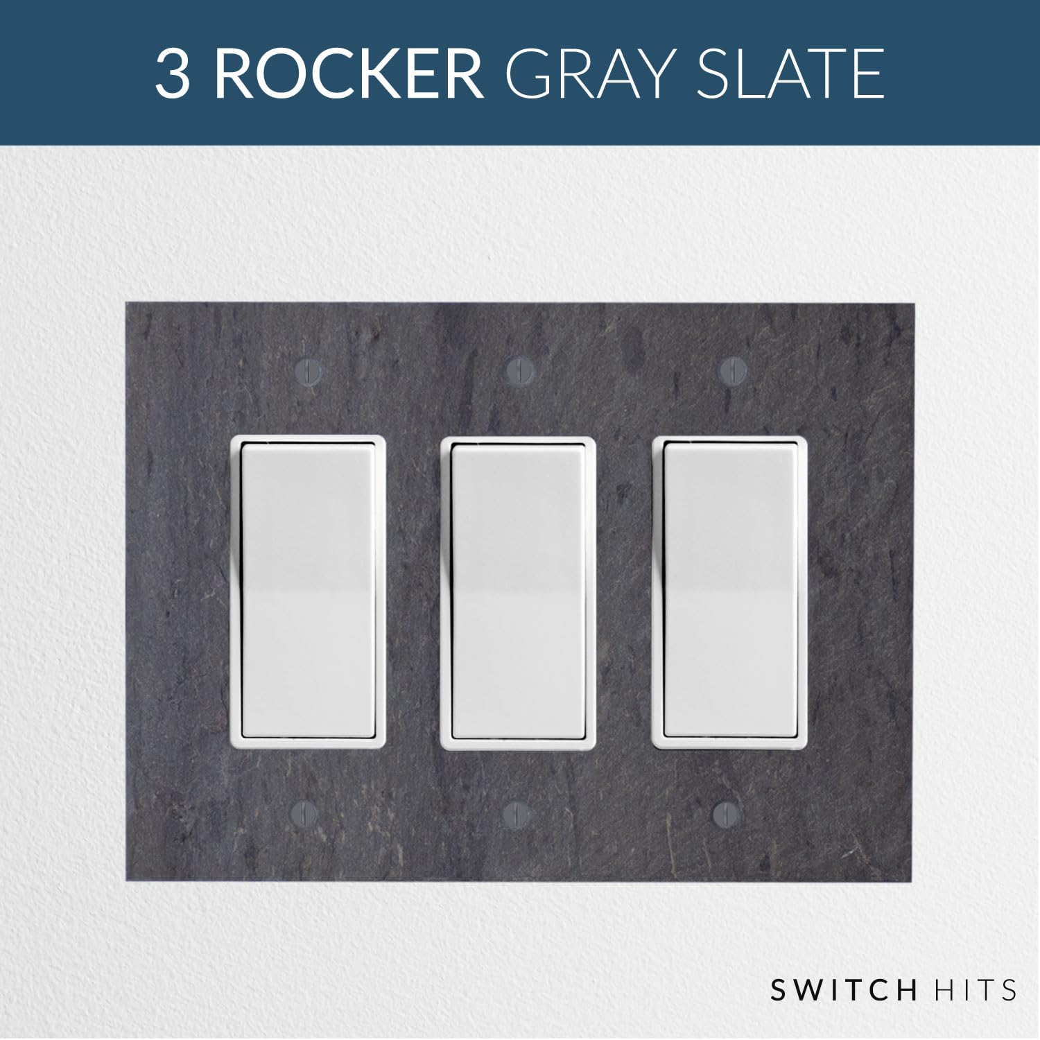 3 Gang Electrical Switch Plate Outlet Wall Plate - GFCI Rocker, Decora Triple Decorator Light Switch Cover Faceplate - Vermont Slate Gray (6.75” W x 5” H) for Home, Office & Commercial Use