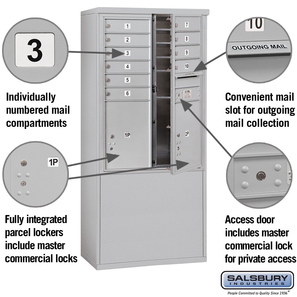 Salsbury Industries 3911D-10AFP Aluminum Free Standing Horizontal 4C Mailbox - Durable Outdoor Mailbox for Home, Office & Business Use