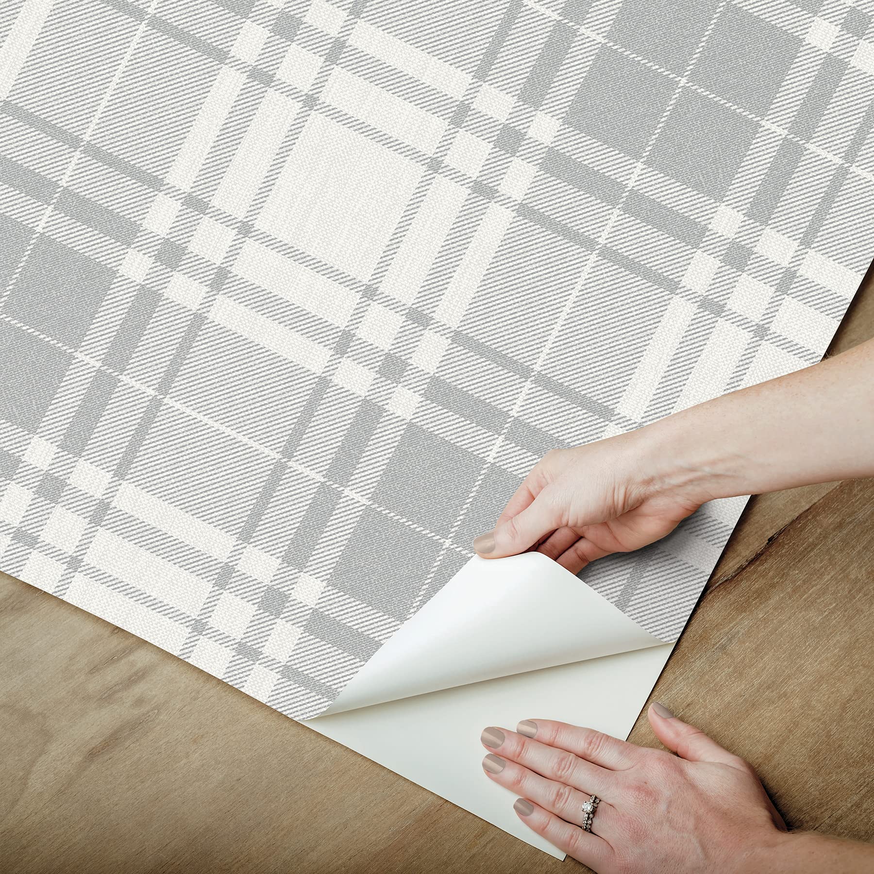 Franklin Plaid Grey Peel and Stick Wallpaper - Self-Adhesive Removable Wallpaper for Bedroom, Living Room, Home Office Decor - Easy DIY Wall Covering for Renters and Homeowners