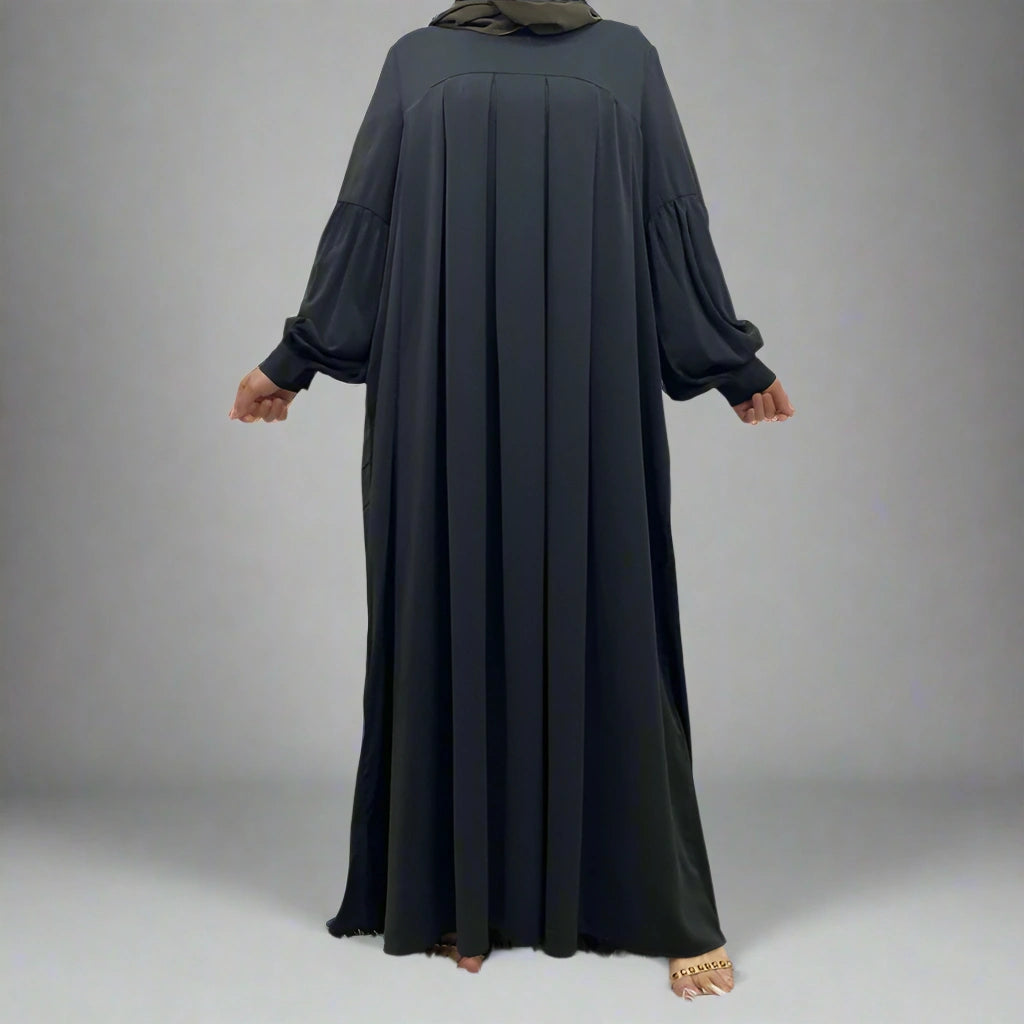 10 Color Options Puff Sleeve Abaya Dress With Pocket - Modest Muslim Dress for Women, Elegant Long Sleeve Maxi Dress for Prayer, Eid, Wedding & Special Occasions