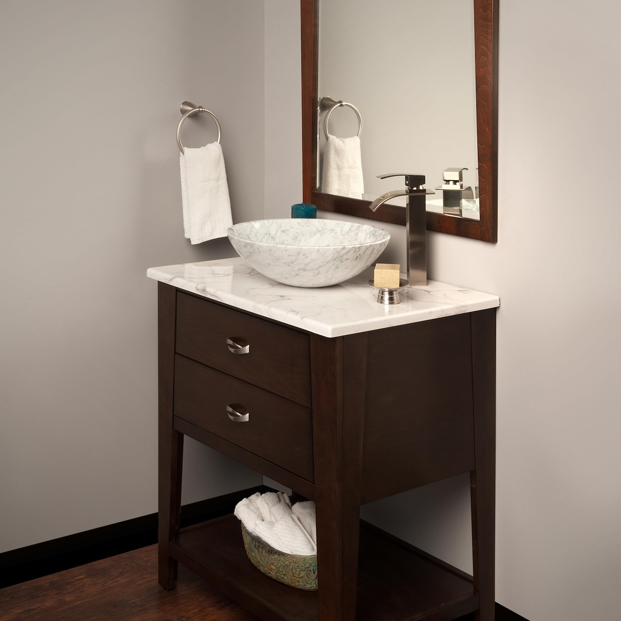 Novatto NOSV-CW Modern Vessel Bathroom Sink - White Ceramic Above Counter Basin for Powder Room, Guest Bath & Master Bathroom Vanity - Easy to Clean & Install