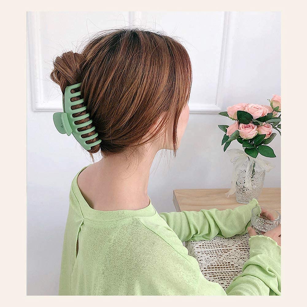 ALIBA COLLECTION 4.3 Inch Non-Slip Hair Claw Clips for Women & Girls - 4 Pack (Black, Khaki, Pink, Green) | Strong Hold Hair Clips for Thick Hair, Ponytails & Updos | Perfect for Work, Gym & Everyday Styling