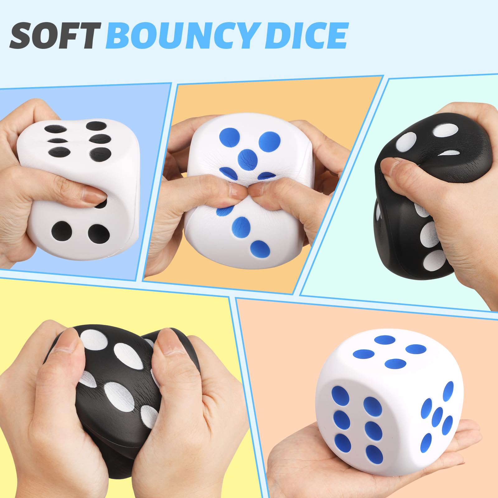 3 Inch Giant Foam Fidget Dice - Stress Relief Sensory Toy, Squeeze & Squishy Game Dice for Kids & Adults (3 Pack) - Perfect for ADHD, Anxiety Relief, Classroom Activities, Party Favors & Family Game Night