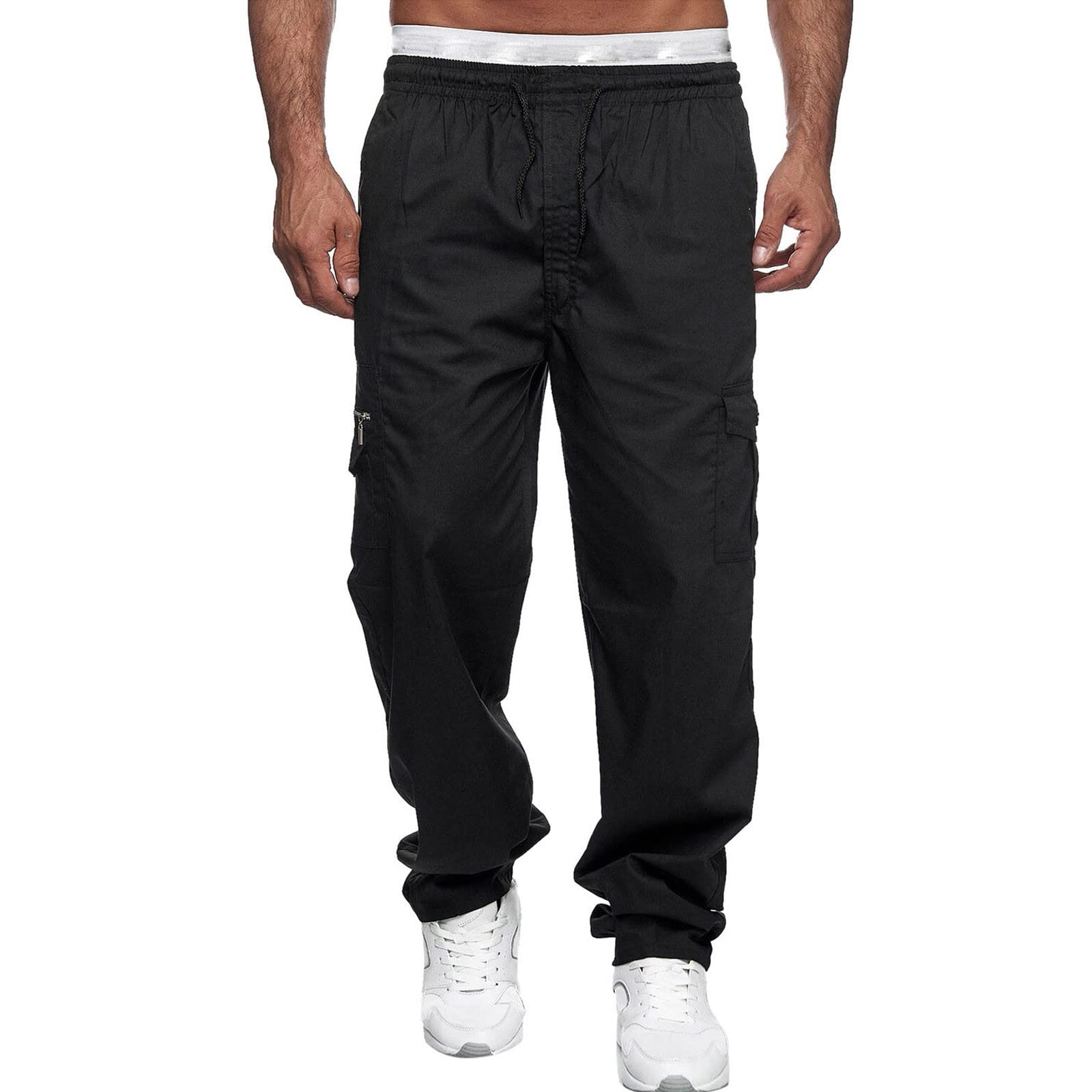 Men's Multi-Pocket Cargo Pants - Straight Leg Workout Overalls for Sports & Fitness | Durable Red Tactical Pants for Hiking, Gym & Outdoor Activities