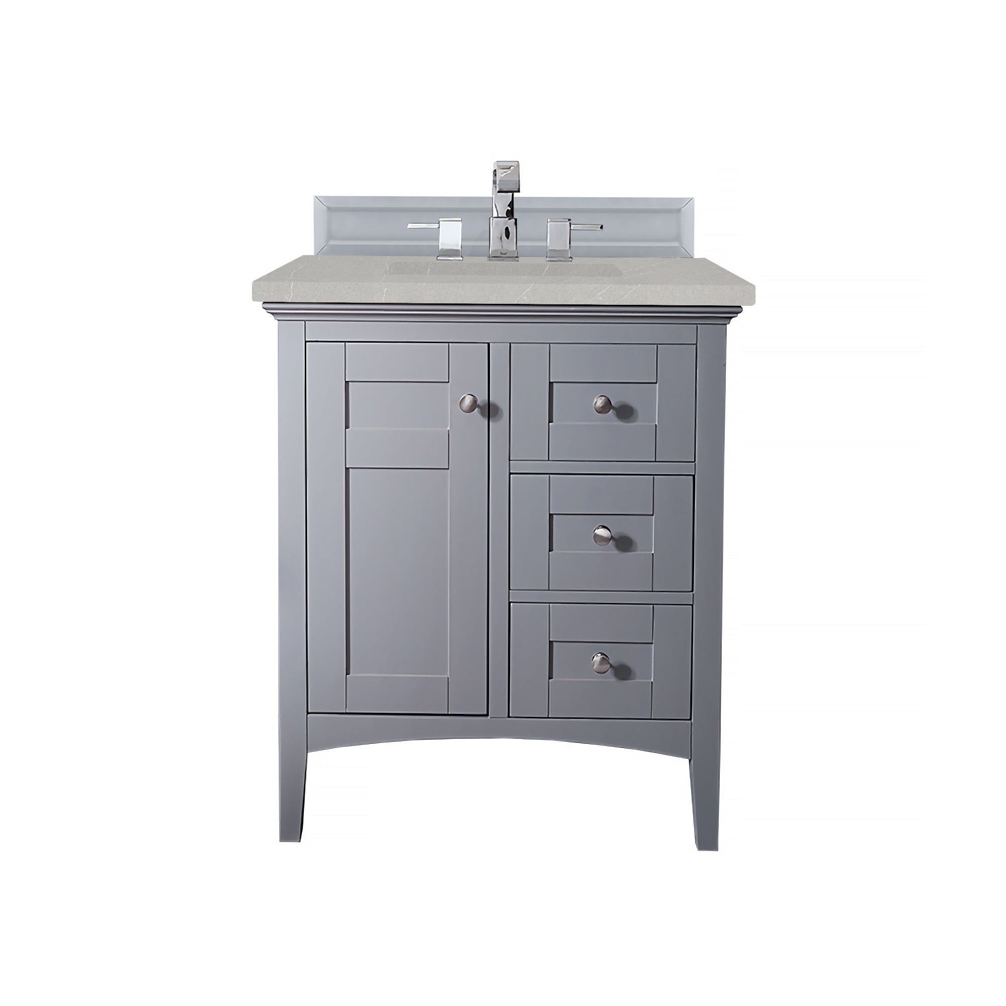 Palisades 30 Inch Single Bathroom Vanity with 3CM Eternal Serena Quartz Top in Silver Gray - Perfect for Modern Master Bathrooms and Powder Rooms